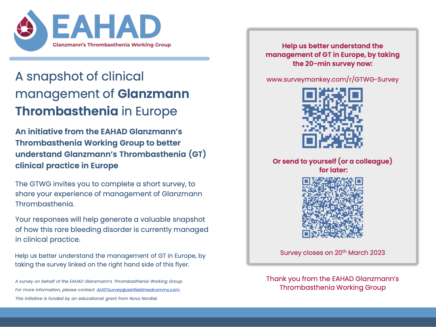 EAHAD Glanzmann Thrombasthenia WG_GT management survey flyer (closing da…